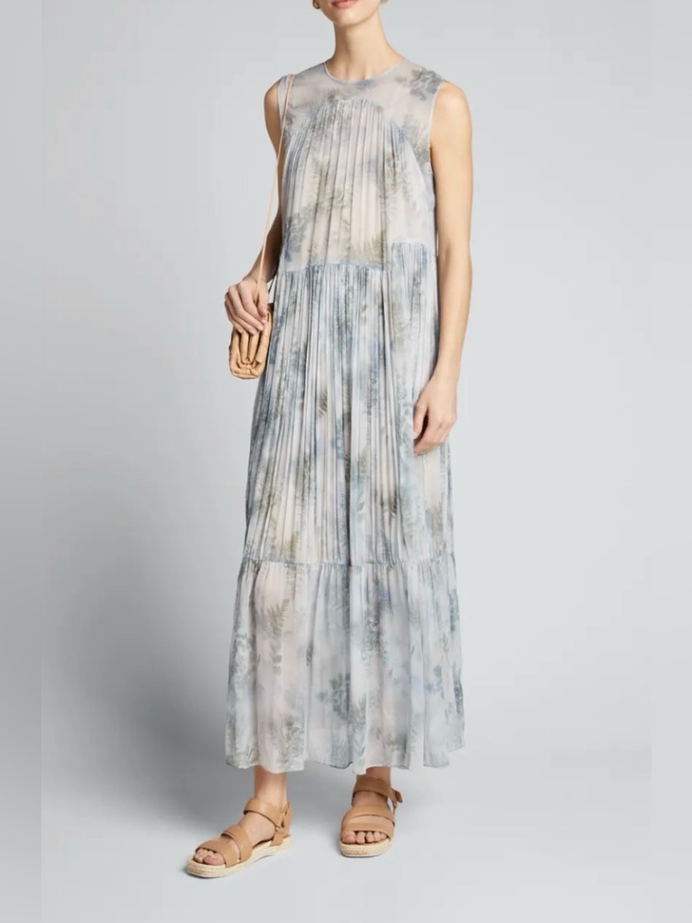 Vince Fern Shirred Silk Maxi Dress Gray Size S